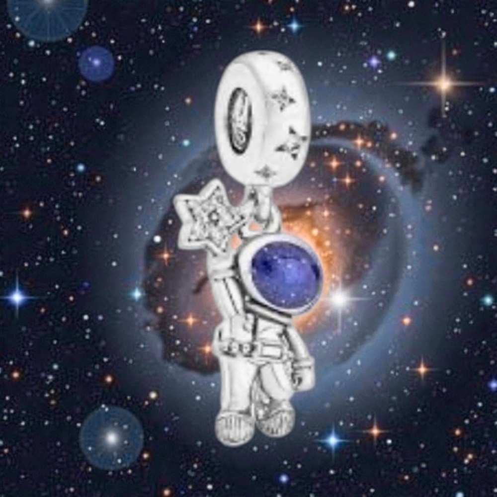 Silver Astronaut Charm with Blue Accent
